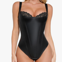 Popilush Body Suits for Womens - Tummy Control Shapewear Bodysuits Leather Corset Tops Lace Thong Body Shaper (XL)