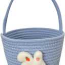 Easter Decorations for Home Cute Bunny Ears Easter Basket Plush Easter Gift Bags Woven Buckets Retro Easter Eggs Decor Candy Gifts Storage Easter Basket Stuffers Indoor Spring Decor (One Size, 2-Blue)