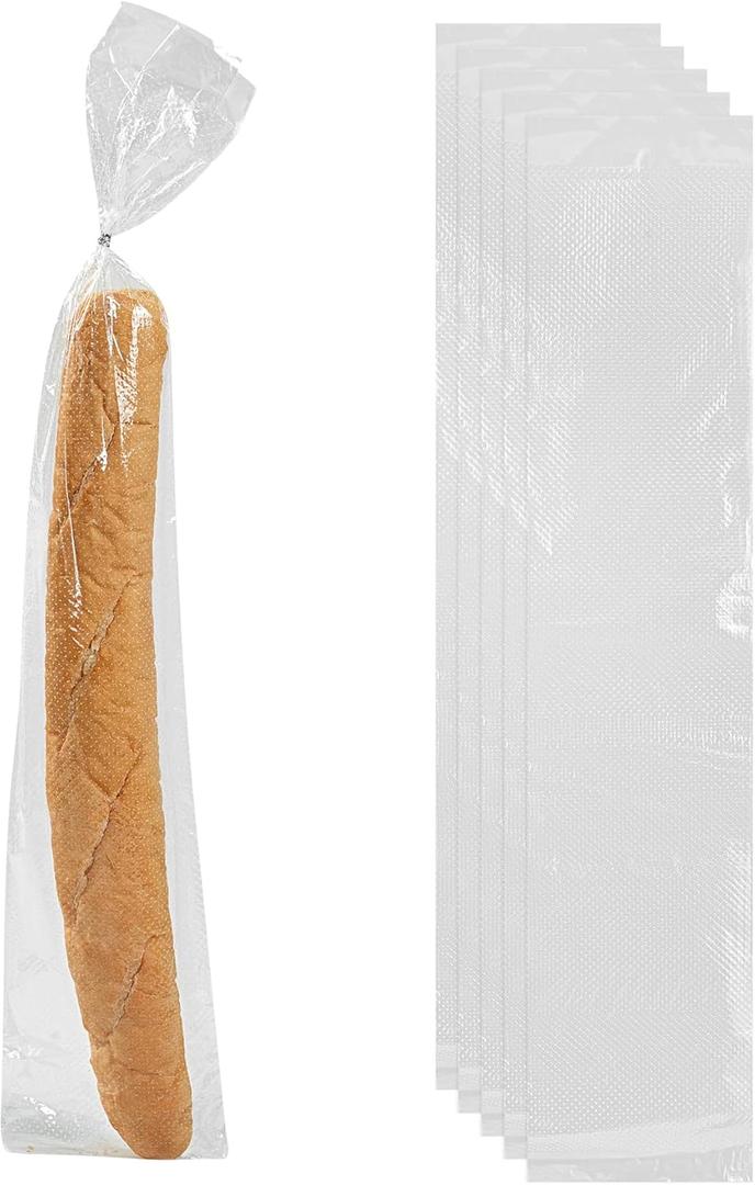 Restaurantware Bag Tek 28 Inch x 6 Inch Bread Bags 250 With Wicket Dispenser Bread Loaf Bags - Micro Perforated Freezer Safe Clear Plastic Baguette Bags Disposable