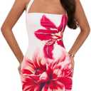 OYOANGLE Women's Floral Print Y2K Mini Dress Halter Neck Sleeveless Fitted Short Dresses, Small