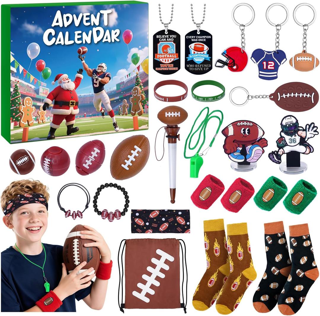 Advent Calendar 2025 Sport for Teen Boys Girls Teenagers Baseball Football Christmas Countdown Gifts Accessories and Decorations Stocking Stuffers (Football)