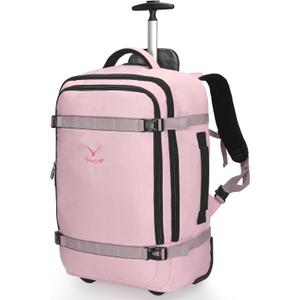 Hynes Eagle Rolling Backpack 42L Backpack with Wheels Airline Approved Carry on Luggage Laptop Travel Suitcase Bag for Women Men Light Pink