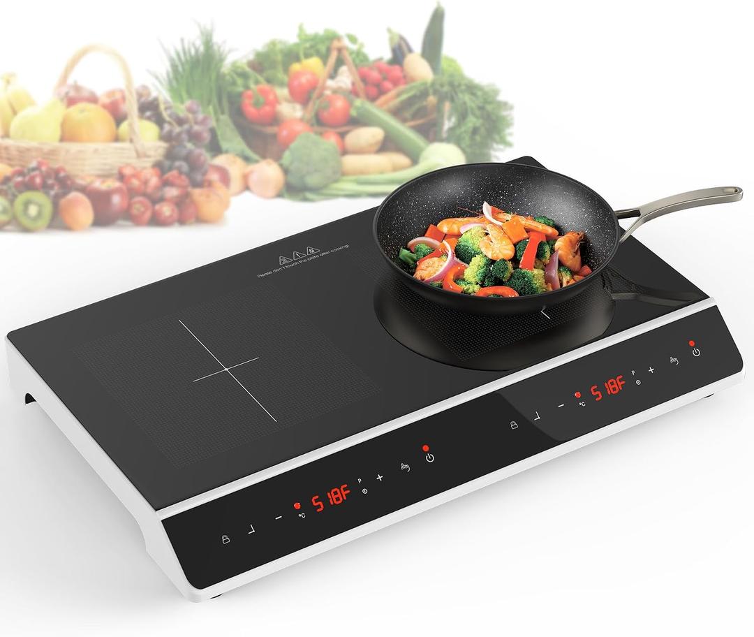 GIHETKUT Double Induction Cooktop, 4000W 2 burner Induction cooktop with LED Touch Screen 10 Levels Settings with Child Safety Lock & Timer 110V Electric burner with hot plate
