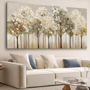 SSNEEKNDG Large Gold Forest Wall Art for Living Room Tree Picture Brown Wall Decor Modern Landscape Artwork for Bedroom Home Office Kitchen Canvas Prints Ready to Hang 29"x58"