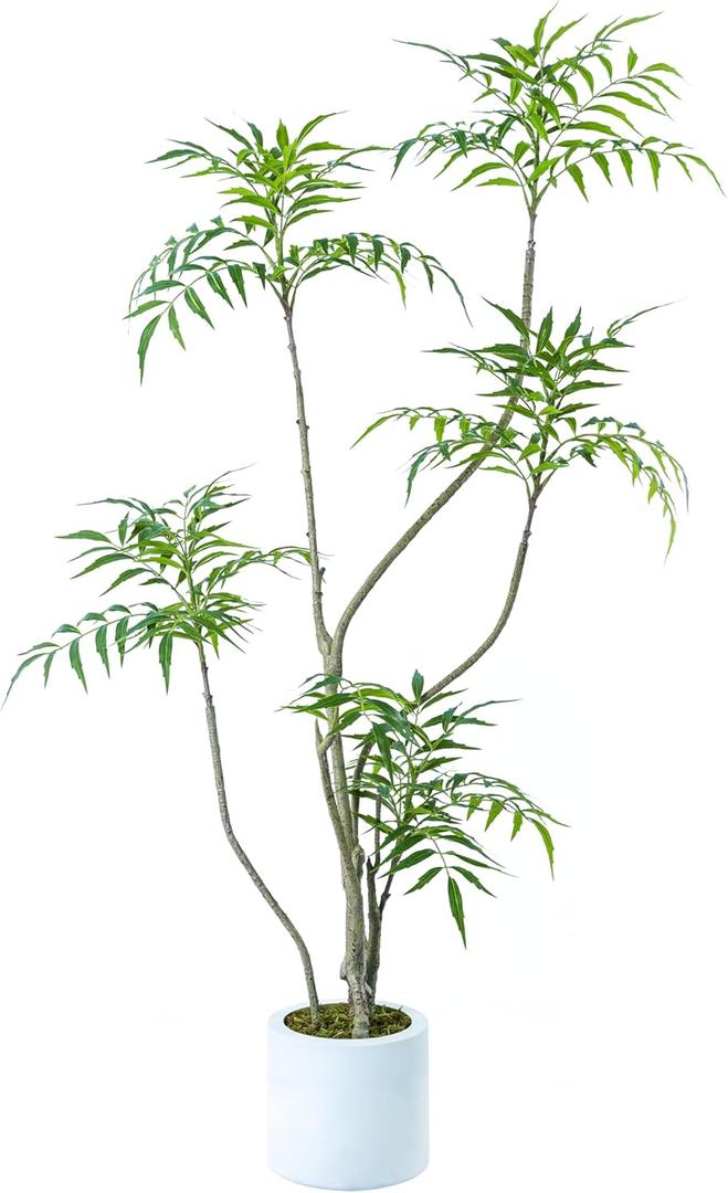 Artificial Mahonia fortunei Tree,4ft Tall Fake Plants Artificial Mahonia fortunei Plants for Indoor, Fake Trees for Office Home Living Room Floor Patio Greening Porch Decor