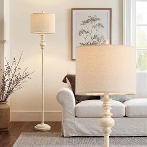 BOBOMOMO 64.25" Farmhouse Floor Lamp for Living Room, Tall Antique White Standing Lamp with Gold Accents, Rotary Switch Reading Lamp for Bedroom & Nursery, Classic Home Decor Corner Lamp