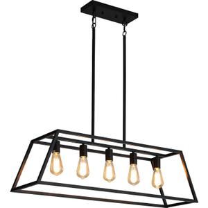 Black Kitchen Island Lighting, 5-Light Farmhouse Chandeliers, Modern Industrial Linear Rectangle Pendant Light Fixtures for Dining Room Kitchen Bar Foyer(Metal, E26 Base)