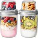 ComSaf Overnight Oats Containers with Lids (16OZ+4OZ, 2PCS) On-The-Go Dual-Laryer Yogurt Parfait Cups with Dry and Wet Separation Mason Jars for Chia Pudding Cereal Nut Fruit Meal Prep Salad