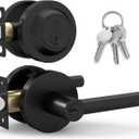 Mega Handles Ronn Entrance Combo, Entry Lever Door Handle and Single Cylinder Deadbolt Lock and Key Combo Pack, Heavy Duty Round Locking Door Levers Set for Left or Right-Handed Doors - Matte Black