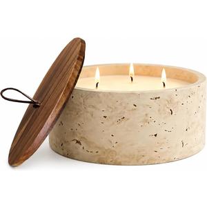 3-Wick Scented Candle-Sea Salt & Bergamot & Coconut,Soy Coconut Wax Blend Candle with Acacia Wood Lid,21oz Large Candle,45-Hour Long Burning,Aromatherapy Candle for Home Decor, Small