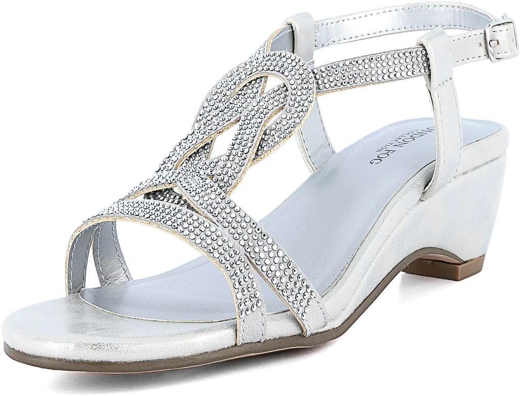 LONDON FOG Womens Macey Demi-Wedge Dress Sandals (8, Silver)