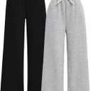 Girl's 2 Pack Sweatpants Elastic Waist Wide Straight Leg Pants High Waisted Casual Baggy Jogger Pants (Multicolor)
