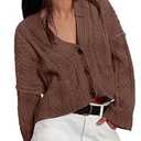 Yousify Womens Cable Knit Cardigans Fall Oversized Long Sleeve Button Open Front Casual Sweater Coats Brown