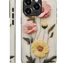 Case for iPhone 16 Pro Case,Faux Embroidery Boho Floral Design - Hybrid Dual Protection Silicone + Hard PC Shockproof Full Body Cover Slim Anti-Scratch Protective Case for Men Women