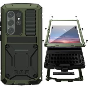 Simicoo Compatible with Samsung Galaxy S26 Ultra Metal Case with Stand Screen Protector Camera Cover Metallic Military Hybrid Durable Dust Proof Heavy Duty Full Body Cover Phone Case Man (Green)