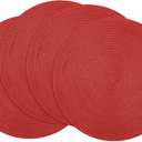 SHACOS Round Placemats Set of 4 Non Slip Washable Place Mats 15 inch Cotton Polyester Braided Placemat for Christmas Home Wedding Party Dining Table Decor (Red, 4)