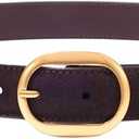 Womens Leather Suede Belt Brown Waist Belt for Casual Dress Jeans Ladies Genuine Leather Gold Buckle Belt, 39 Inch Length