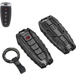 Heavy Key Fob Cover Case Protector for Ford, Keychain, Accessories for Ford C-Max Edge Escape Expedition Explorer Flex Focus Taurus Lincoln MKS MKT MKX Navigator (Model-C Black)