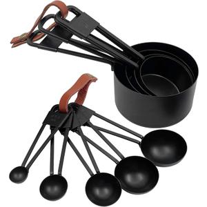 9PCS Black Stainless Steel Measuring Cups and Spoons Set, Heavy Duty Measuring Cup Set (Black-9pcs)