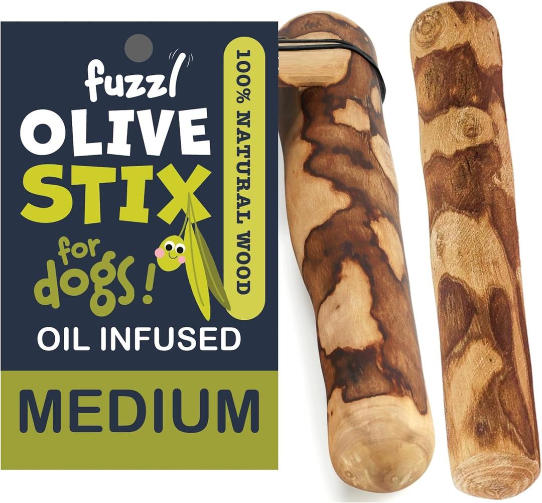 Olive Stix Medium 2 Pack Dog Chew Toy - Natural Olive Wood Dog Chews Tough Toys Long Lasting Chew Toys for Aggressive Chewers