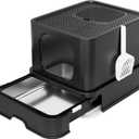 RIZZARI Enclosed Cat Litter Box: Black Covered Pan - Large Stainless Steel Tray with Teflon Non-Stick Coating - High Edges for Leak Protection & Odor Control - Ideal for Restroom or Porch