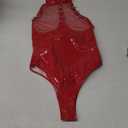 FEOYA Womens Catsuit Patent Leather Bodysuit Zipper Crotch Shinny Teddy One Piece Metallic Unitard Leotard  (Small, Red)