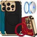 COOLQO for iPhone 15 Pro Max Case 6.7'' Upgraded 360° Spin Magnetic Stand [Compatible with Magsafe][Military Protection] Shockproof Protective Phone Holder Cover for iPhone 15 Pro Max, Black Gold