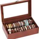 Autoark Bracelet & Watch Storage Box with Glass Lid & 2 Anti-Roll Rods,PU Leather Jewelry Case,Soft Lined Locking Organizer for Women,Gift for Dresser & Cabinet Display,Coffee,MKAW143
