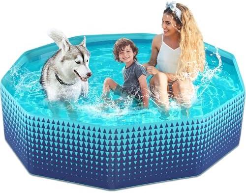 Jasonwell Foldable Dog Kiddie Pool - Hard Plastic Kids Paddling Pool Toddler Baby Swimming Pools for Backyard Collapsible Whelping Box Pet Doggie Cats Wading Pools Bathtub for Puppy Large Dogs 71In