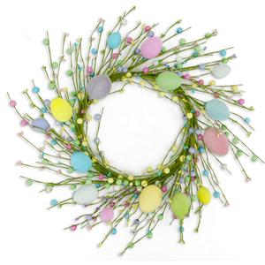AMF0RESJ Easter Wreaths for Front Door Easter Egg Door Wreath with Colorful Eggs, Mixed Berry for Front Door Indoor Outdoor Farmhouse Home Wall Window Festival Wedding Decoration (Pink and Blue)