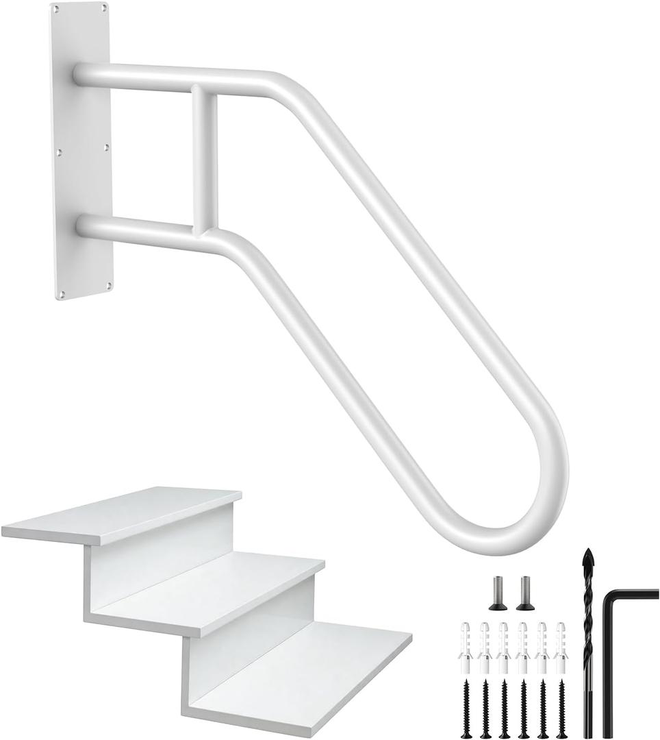 U-Shaped Outdoor Indoor Handrail, Wrought Iron Hand Railing, White