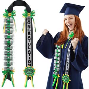Lyrow Graduation Money Lei Class of 2026 Ribbon Lei Gift Graduation Cash Gifts Pull Ideas for High School College Party Supplies(Green,Classic)