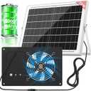 Solar Powered Fan with 15000mAh Battery & Timer, 25W 3500RPM High-Speed Solar Exhaust Fan, Low Noise Waterproof Ventilation for Chicken Coop, Greenhouse, Shed, Pet House & Window (11 inches)