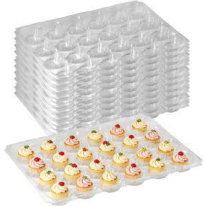 Cupcake Boxes 24 Count (10 Sets) Clear Plastic Containers, BPA-Free Holder with Airtight Lid, Stackable Reusable Carrier for Birthday Party, Bakery Supplies