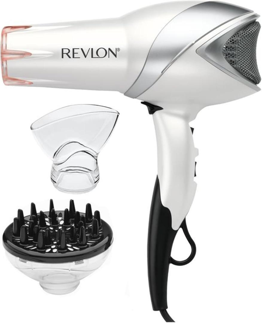 REVLON Infrared Hair Dryer with Diffuser - Ionic Blow Dryer, Diffuser, and Concentrator, Infrared Heat Technology to Prevent Over-Drying for Shiny, Soft Hair with Natural Moisture , White 