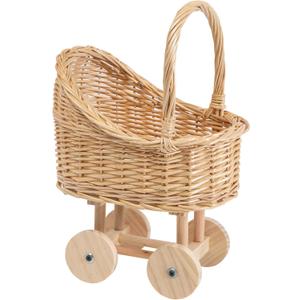 Vintage Woven Rattan Baby Carriage Basket Handcrafted Wicker Stroller for Baby Shower, Flower Girl Basket, Baby Things, Rustic Home Decor, Photography Props, Floral Arrangements(Middle)