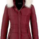 Chrisuno Women's Winter Warm Coats Puffer Jacket Long Drawstring Waterproof Snow Parka With Removable Faux Fur Trim Hood (Large, Burgundy)