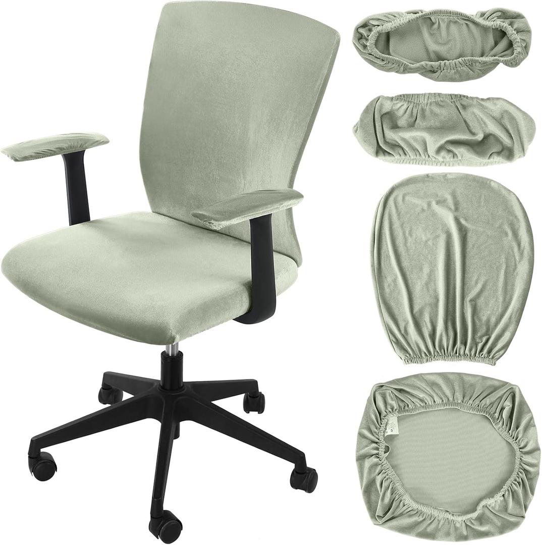 Tallew 4 Pcs Office Chair Covers Set Computer Universal Protective Stretchable Chair Seat Covers Desk Armrest Slipcovers Pads Office Cushion Backrest for Rotating(Bean Green)