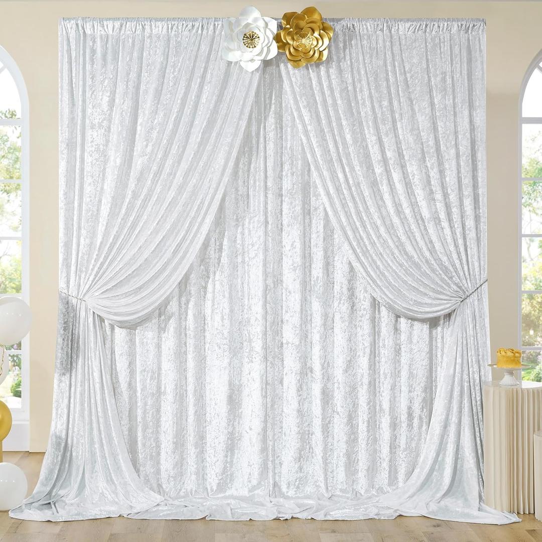 20ft x 10ft Wrinkle Free White Velvet Backdrop Curtain for Parties, Silky Photo Backdrop Drapes Soft Luxury Cloth for Wedding Birthday Party Events Photography Background, 4 Panels 5ftx10ft