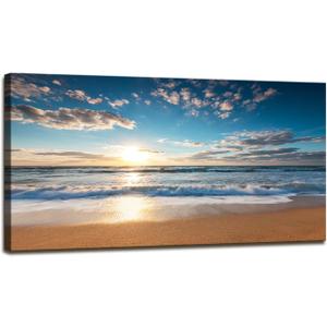 YYYYHPP YP1975 Beach Pictures Wall Art Beach Sunrise Over The Tropical Sea Pictures Print on Canvas Beach Wall Decor Beach Paintings for Home Decor Stretched and Framed Easy to Hang, 58"L x 29"W