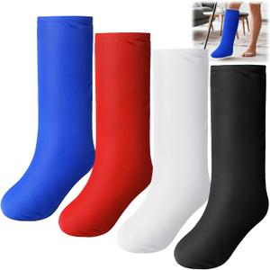 4 Pcs Leg Cast Cover Medium Short Cast Sock Cover Below the Knee Leg Sleeve for Foot Men Women Plaster Stocking Protective (Blue, Red, White, Black)