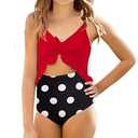 Saodimallsu Girls Ruffle One Piece Cutout Swimsuits Kids Floral High Waisted Tie Front Bathing Suits Red.XS