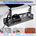 Under Desk Cable Management Tray Small Clamp-Mounted Wire Organizer & Cord Management Under Desk Rack, No-Drill Metal Cable Organizer for Home Office (Black)