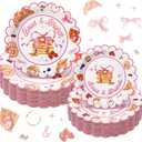 Domensi 60 Pcs Bows and Brunch Baby Shower Decorations, Pink Bows and Brunch Girls Party Supplies Set for 24 Guests, 9" Dinner Plates & 7" Dessert Plates for Birthday, Bridal Shower