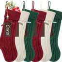Christmas Stockings, 18 Inches Christmas Stocking with Name Tags Cable Knitted Stocking Decorations for Holiday Party Decor, Burgundy, Green, Ivory
