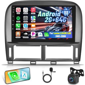EKAT for Lexus LS430 2001 2002 2003 2004 2005 2006 Android Car Stereo [2+64G] - Wireless Carplay & Android Auto - 9 Inch Touchscreen Radio with EQ DSP, WiFi, GPS, Split Screen + AHD Backup Camera