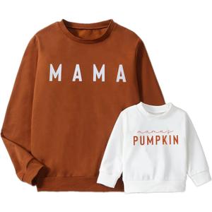 Mommy and Me Matching Outfits Halloween Pumpkin Sweatshirt Thanksgiving Baby Girl Outfit Fall Shirts (White)