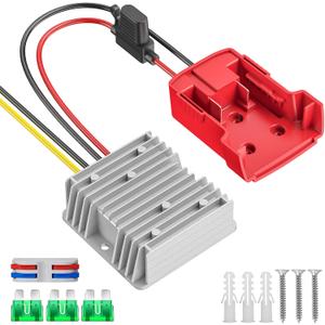 Azocek 18V to 12V Step Down Converter Compatible with Milwaukee 18V Battery Azocek Power Wheel Battery Adapter DC 12V 20A 240W Buck Converter Regulator with 30A Fuse & Wire Terminal