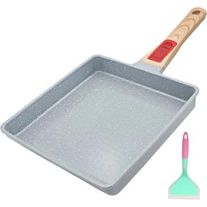Tamagoyaki Pan Ceramic, Japanese Omelette Pan Nonstick, Japanese Egg Pan, Square Egg Pan, Induction-Ready, Detachable Handle, with Silicone Spatula, PFAS&PFOA-Free,Oven Safe,Blue,9"x8.2"