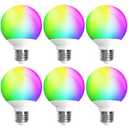 ILC App-Controlled LED G25 Globe Light Bulbs, Bluetooth Mesh, 1600 Million Colors, 60W Equivalent, 6W, 600LM, CRI>95+ Daylight White 5000K, E26 Base Vanity Light Bulbs, Dimming via app only, 6 Pack